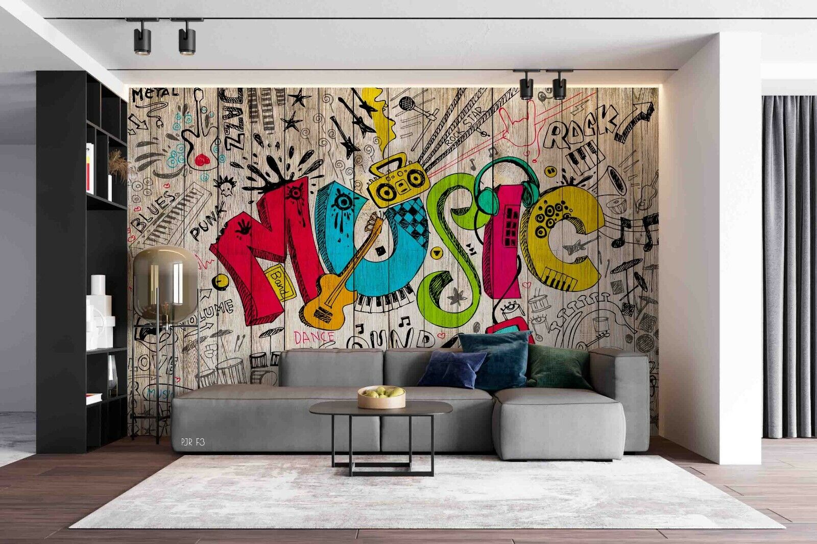 Plank Guitar Letter Earphone Typography Wallpaper typography graffiti wall mural for teen room or studio - view 3