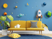 3D Rocket Solar System rocket solar system space scene wall mural wallpaper for kids room - view 3