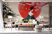 3D Cartoon Sun Floral Tree Woman Wall Mural Wallpaper YXL 763