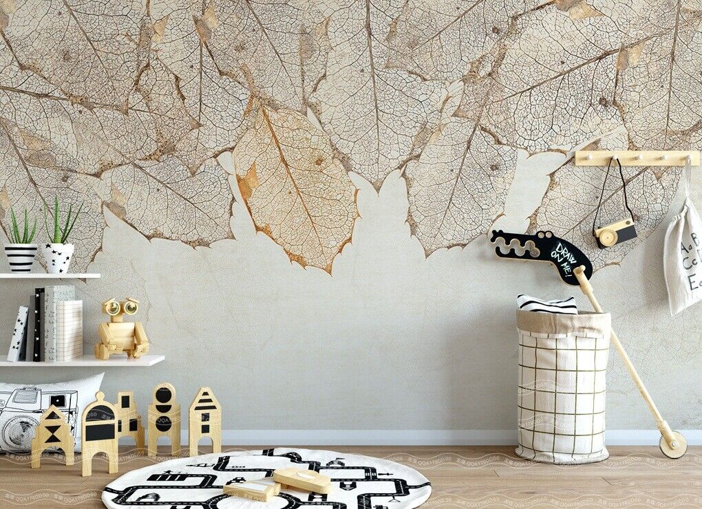 3D Neutral Leaf Stone Texture neutral cracked stone texture wall mural wallpaper for bedroom - view 3