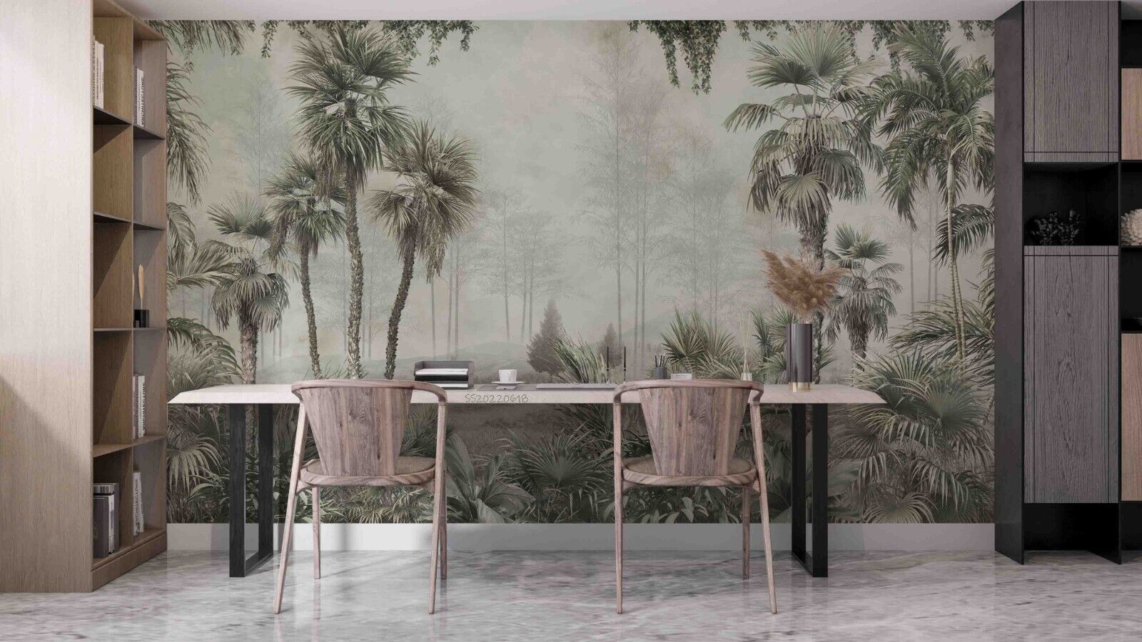3D Misty Palm Forest misty tropical palm forest wall mural wallpaper for living room - view 2