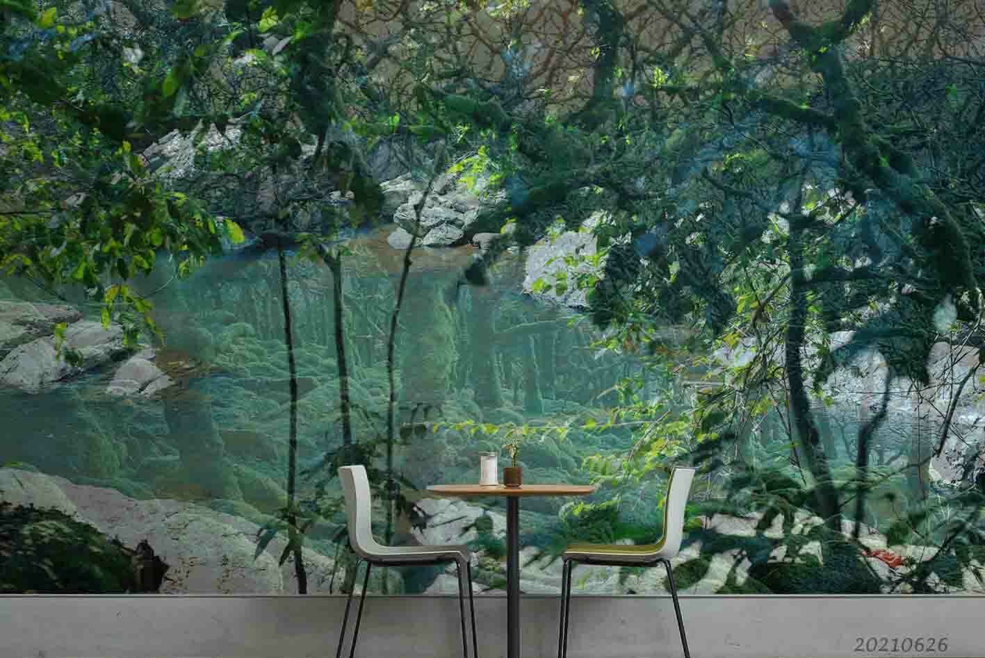 3D Forest River Landscape calm woodland river landscape wall mural wallpaper for living room - view 3