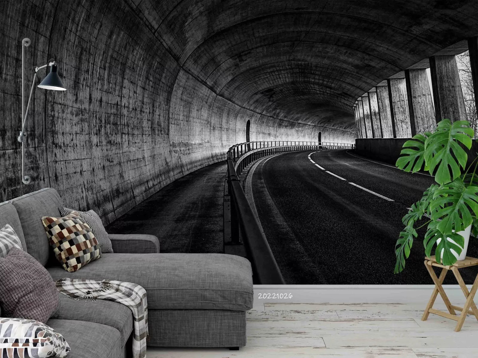 3D Tunnel Light Road Gray Cement Wall Mural Wallpaper YXL 1093
