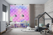 3D Pastel Mermaid Scale playful pastel scale pattern wall mural wallpaper for kids room - view 3