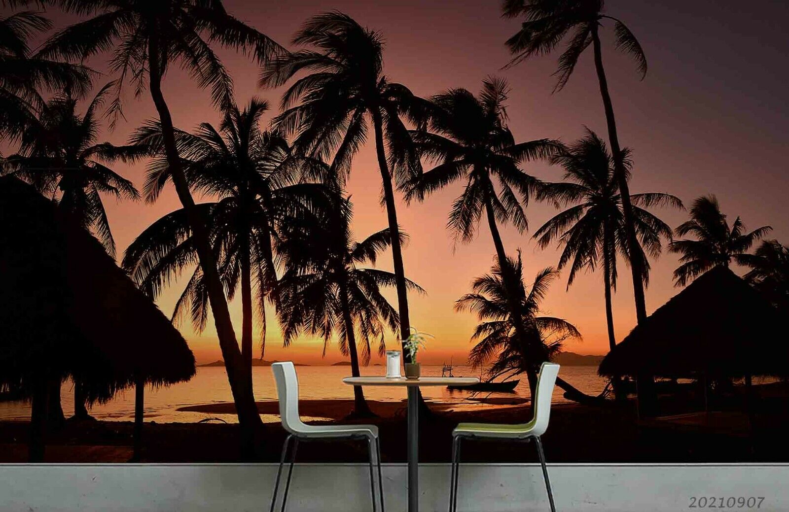 3D Night Tree Sea Tent Sunrise Wall Mural Wallpaper YXL 1043