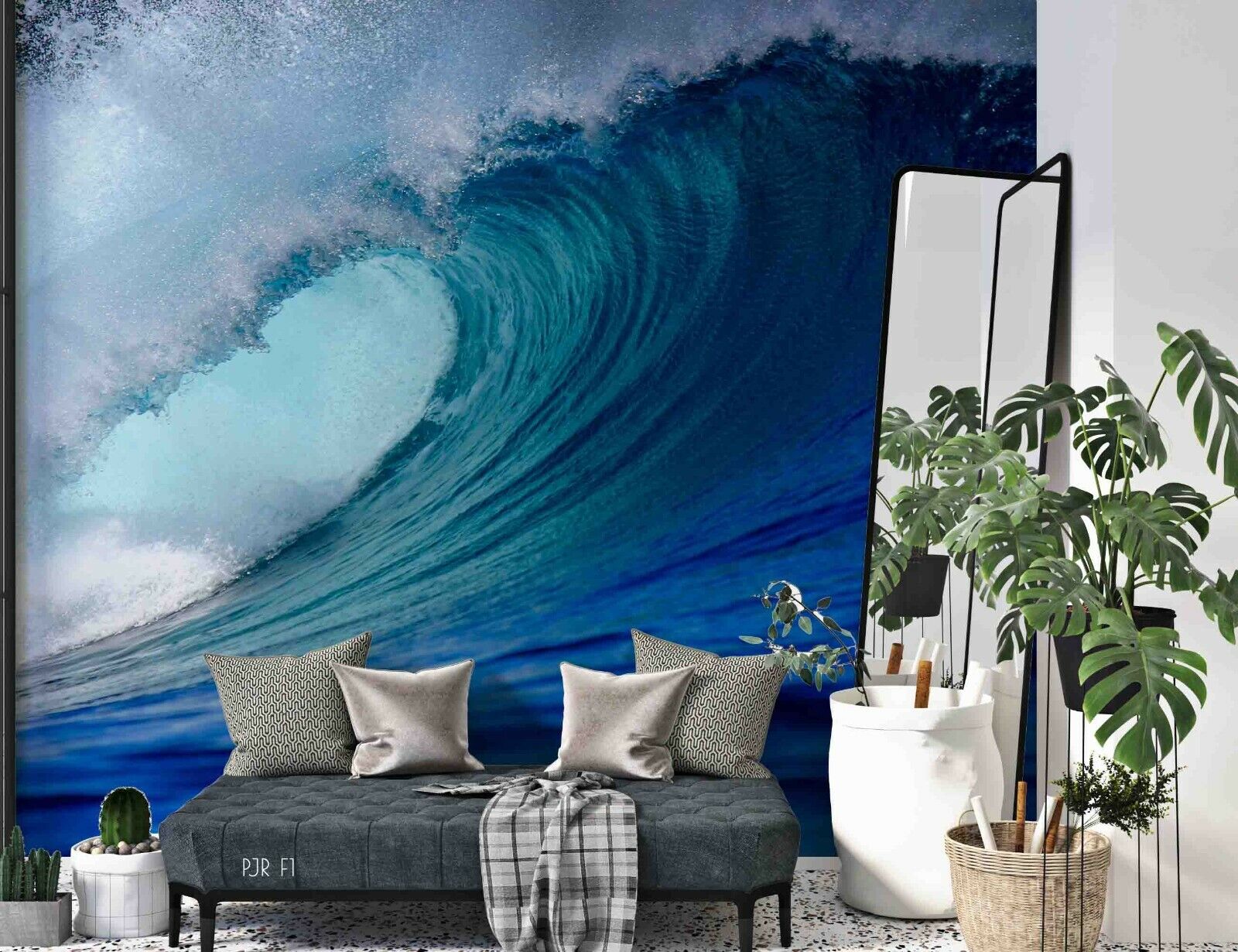 3D Abstract Damaskeen Wave Blue Wall Mural Wallpaper YXL 956