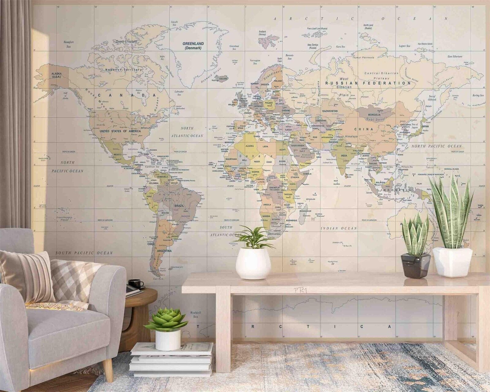 3D World Map Letter Apricot Wall Mural Wallpaper YXL 771