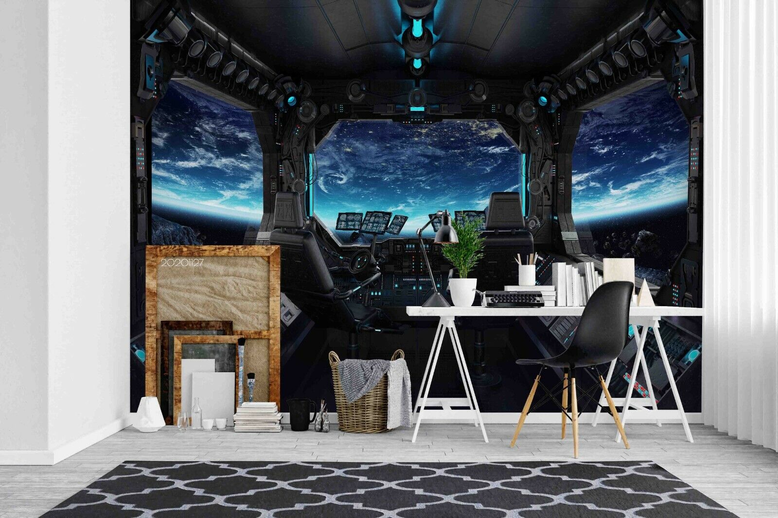 3D Observation Room Sky Cloud Blue Wall Mural Wallpaper YXL 1080