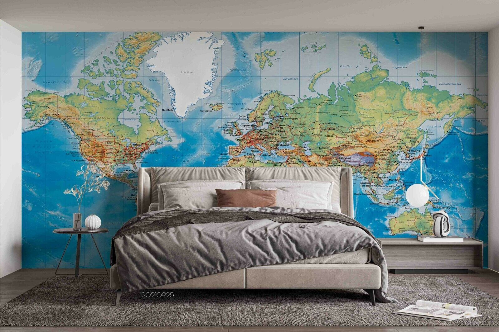 3D World Map Blue Ellipse Wall Mural Wallpaper YXL 927