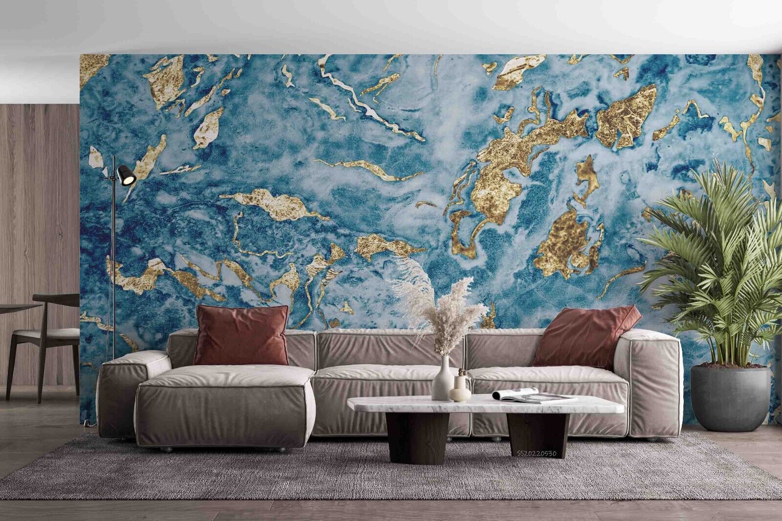 3D Abstract Damaskeen Blue Wall Mural Wallpaper YXL 935