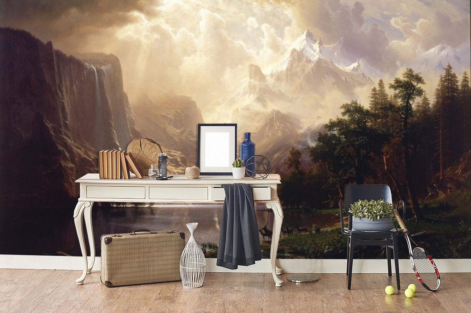 3D Sunlit Deer Mountain sunlit mountain deer landscape wall mural wallpaper for bedroom - view 3