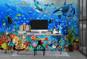 3D Whale Coral Reef whale coral reef ocean mural wall mural wallpaper for playroom - view 3