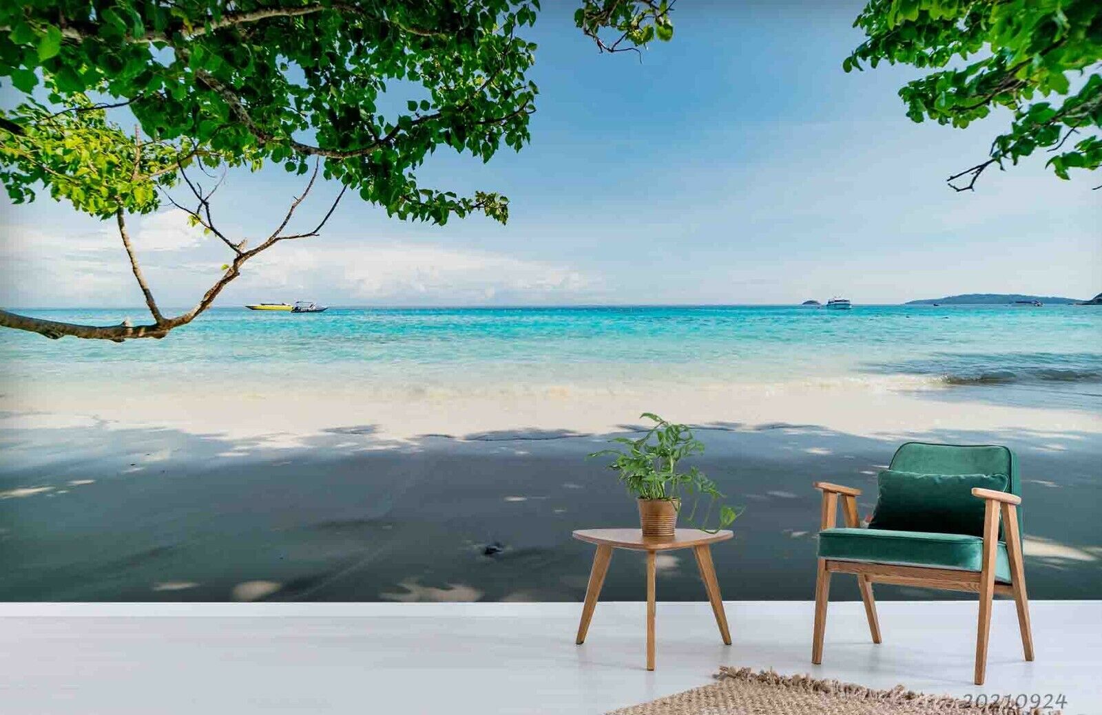 3D Tree Sandbeach Sea Cloud Sky Wall Mural Wallpaper YXL 955