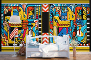 3D Colourful Dragon Graffiti colourful cartoon dragon graffiti wall mural wallpaper for kids room