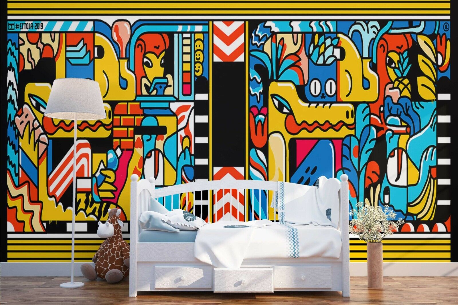3D Colourful Dragon Graffiti colourful cartoon dragon graffiti wall mural wallpaper for kids room