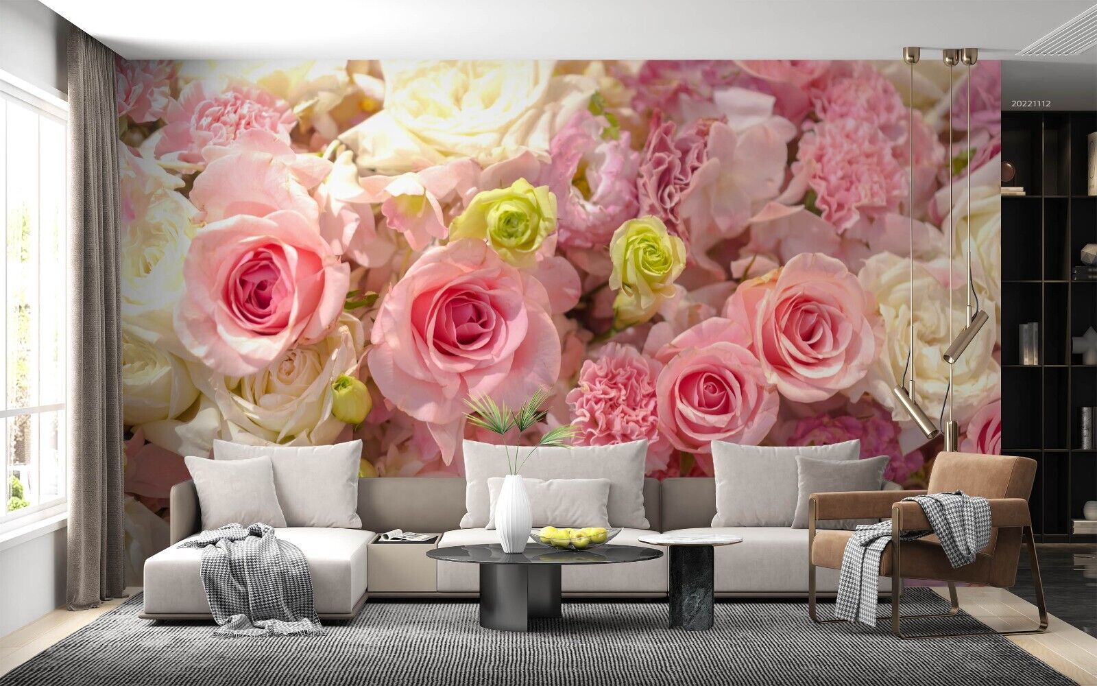 3D Pink Rose Carnation large romantic rose floral wall mural wallpaper for living room