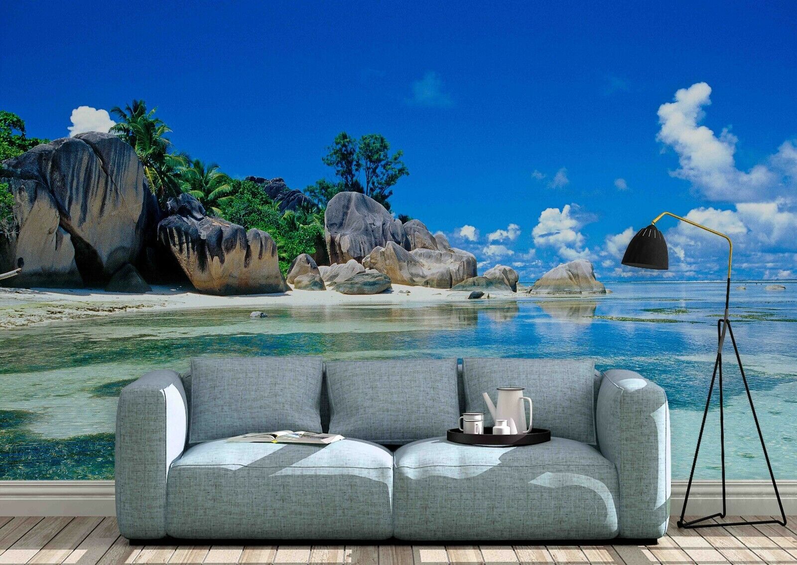 3D Sandbeach Sea Stone Cloud Sky Wall Mural Wallpaper YXL 792