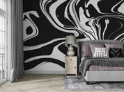 3D Black White Ripple bold black white ripple pattern wall mural wallpaper for living room - view 4