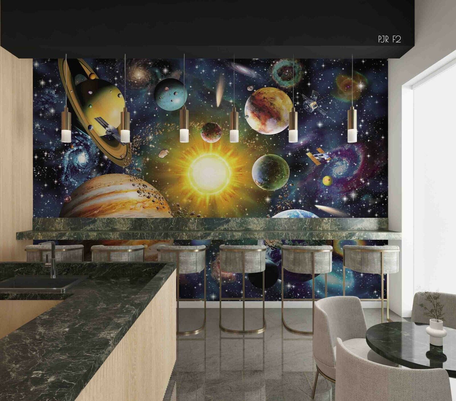 3D Solar System Space Scene 1 colourful solar system galaxy wall mural wallpaper for kids room - view 3