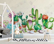 3D Succulent Cactus Garden playful cactus and succulent illustration wall mural wallpaper for kids room - view 3