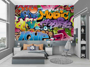 Graffiti Letter Line Round Colors Wallpaper typography graffiti wall mural for teen room or studio - view 2