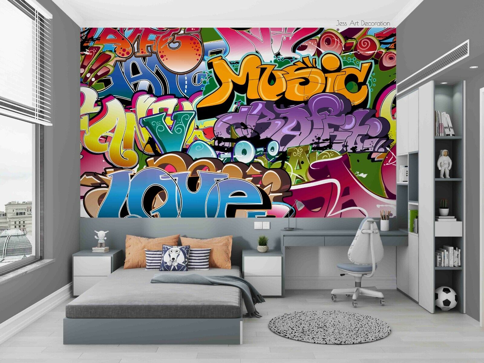 Graffiti Letter Line Round Colors Wallpaper typography graffiti wall mural for teen room or studio - view 2