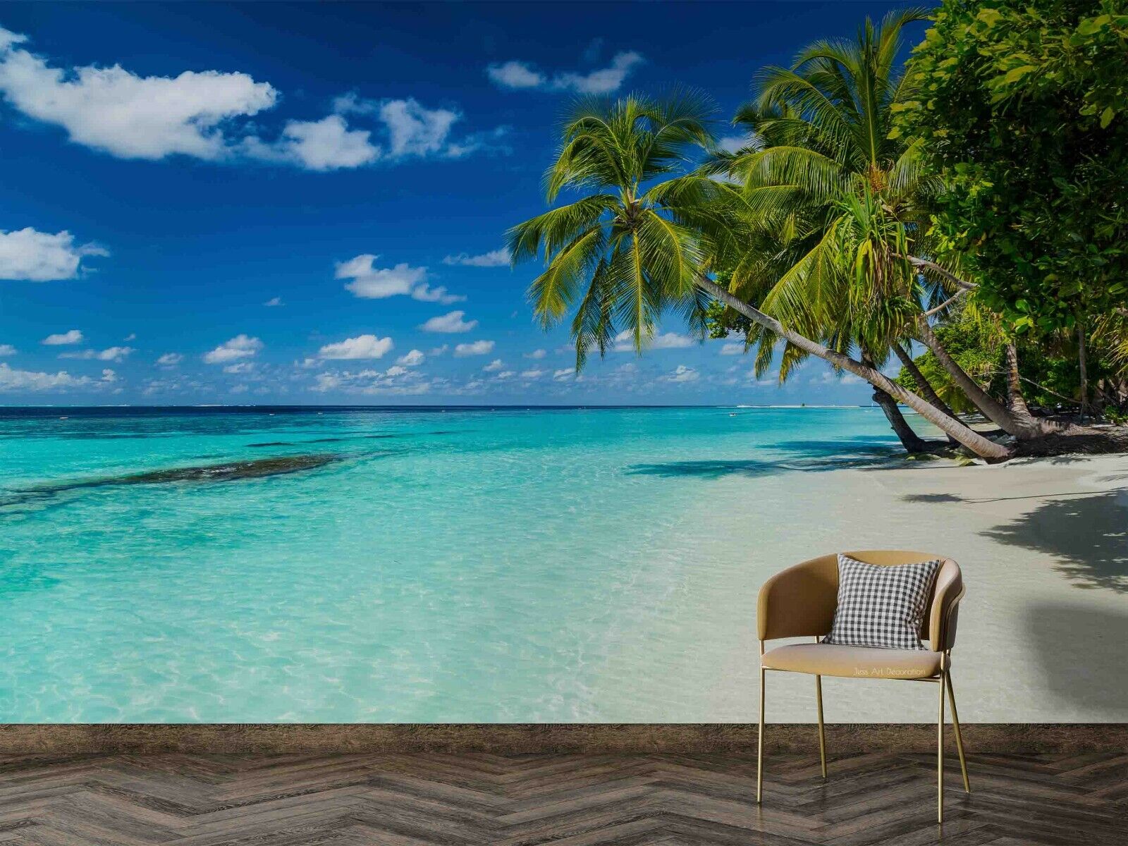 3D Open Tropical Beach bright ocean beach view wall mural wallpaper for living room - view 4