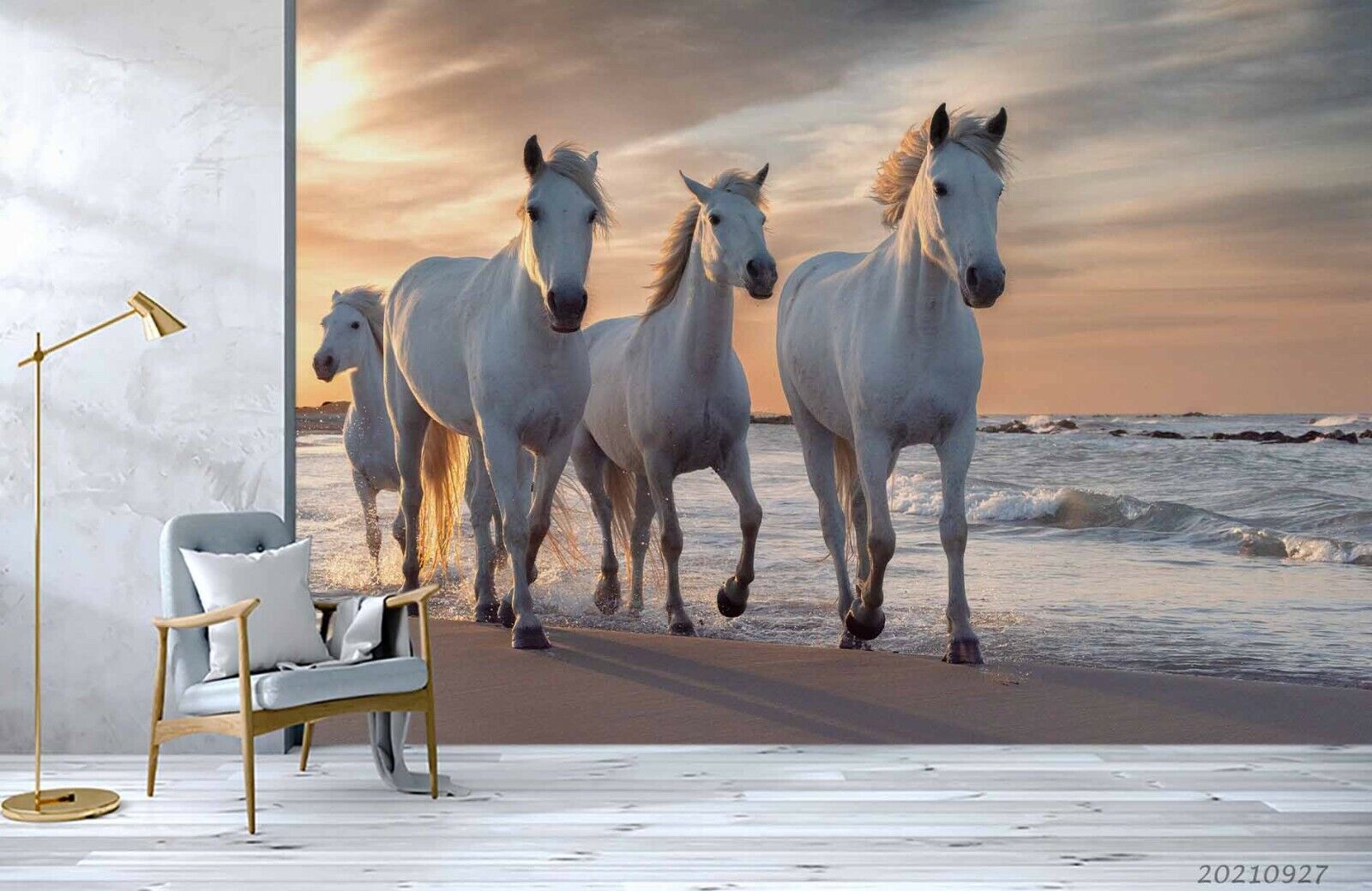 3D White Horse Beach white horse seaside mural wall mural wallpaper for bedroom - view 4