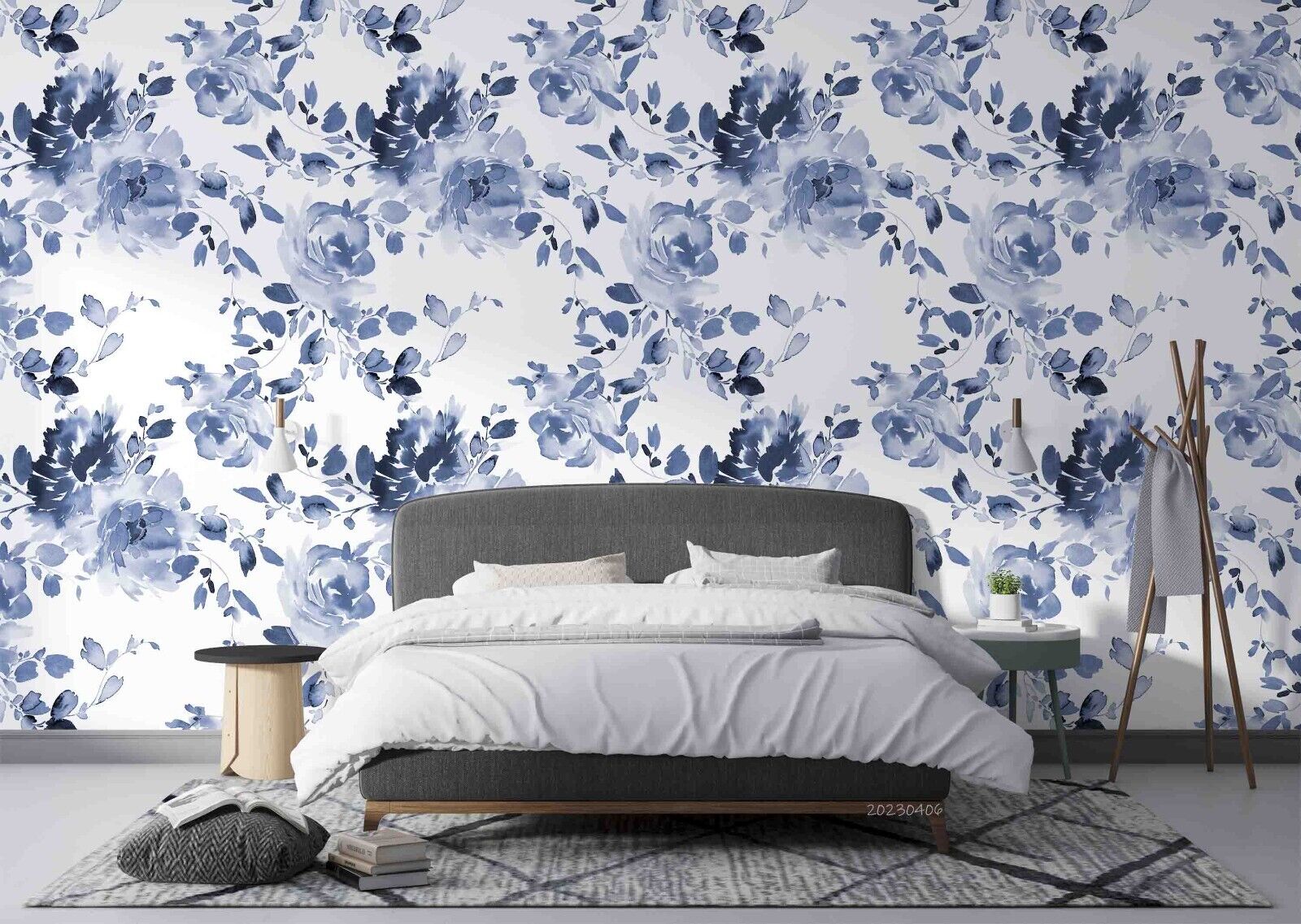 3D Floral Leaf Petal Blue Tree Wall Mural Wallpaper YXL 1100