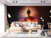 3D Buddha Lotus Light warm Buddha lotus meditation scene wall mural wallpaper for living room