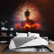 3D Buddha Lotus Light warm Buddha lotus meditation scene wall mural wallpaper for living room - view 2