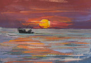 3D Oil Painting Sea Person Ship Sunrise Wave Wall Mural Wallpaper YXL 146