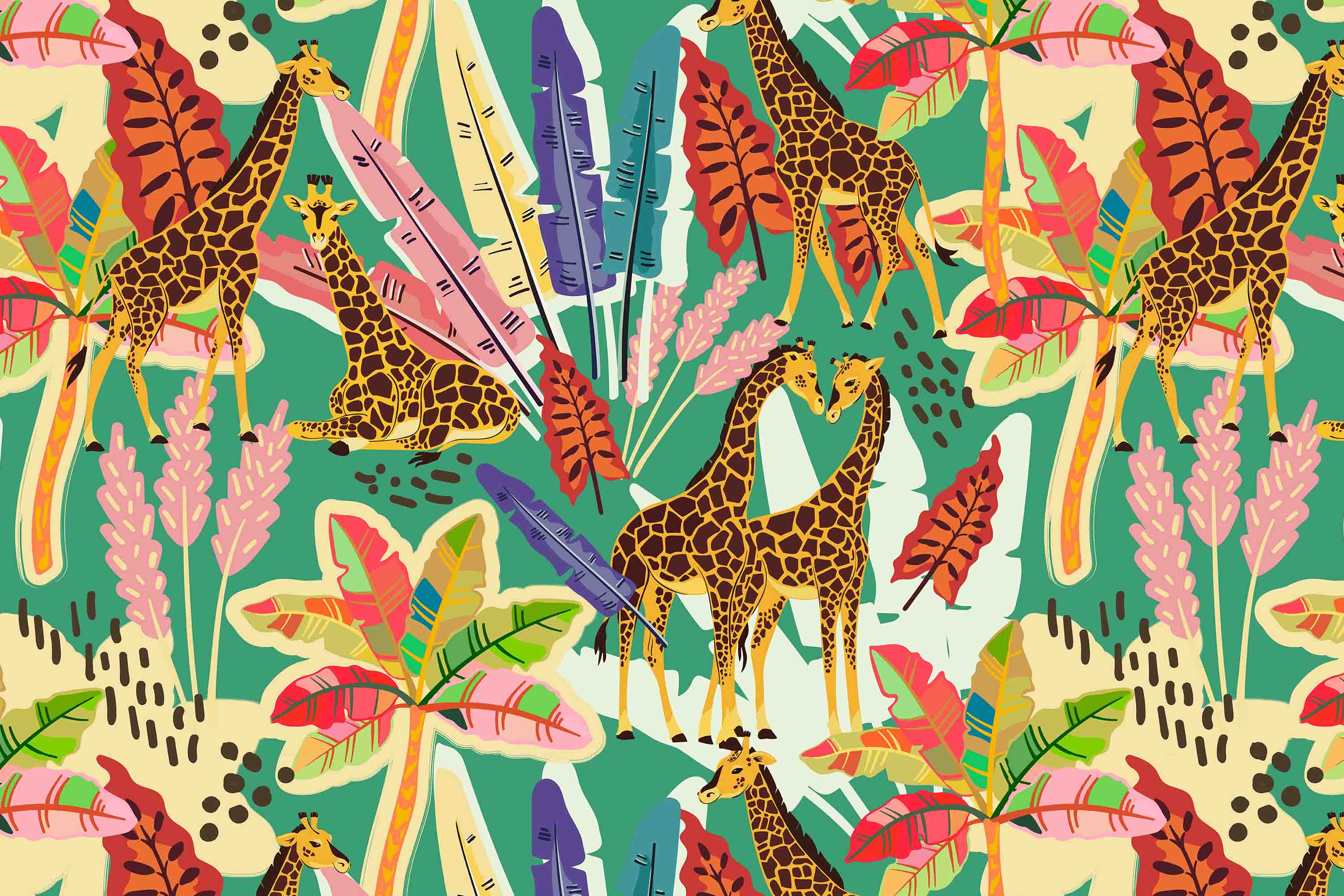 3D Tropical Colorful Leaf Animal Giraffe Wallpaper Wall Mural Wall Decor Wall Art Wall Sticker Remoable Wallpaper LQH 54