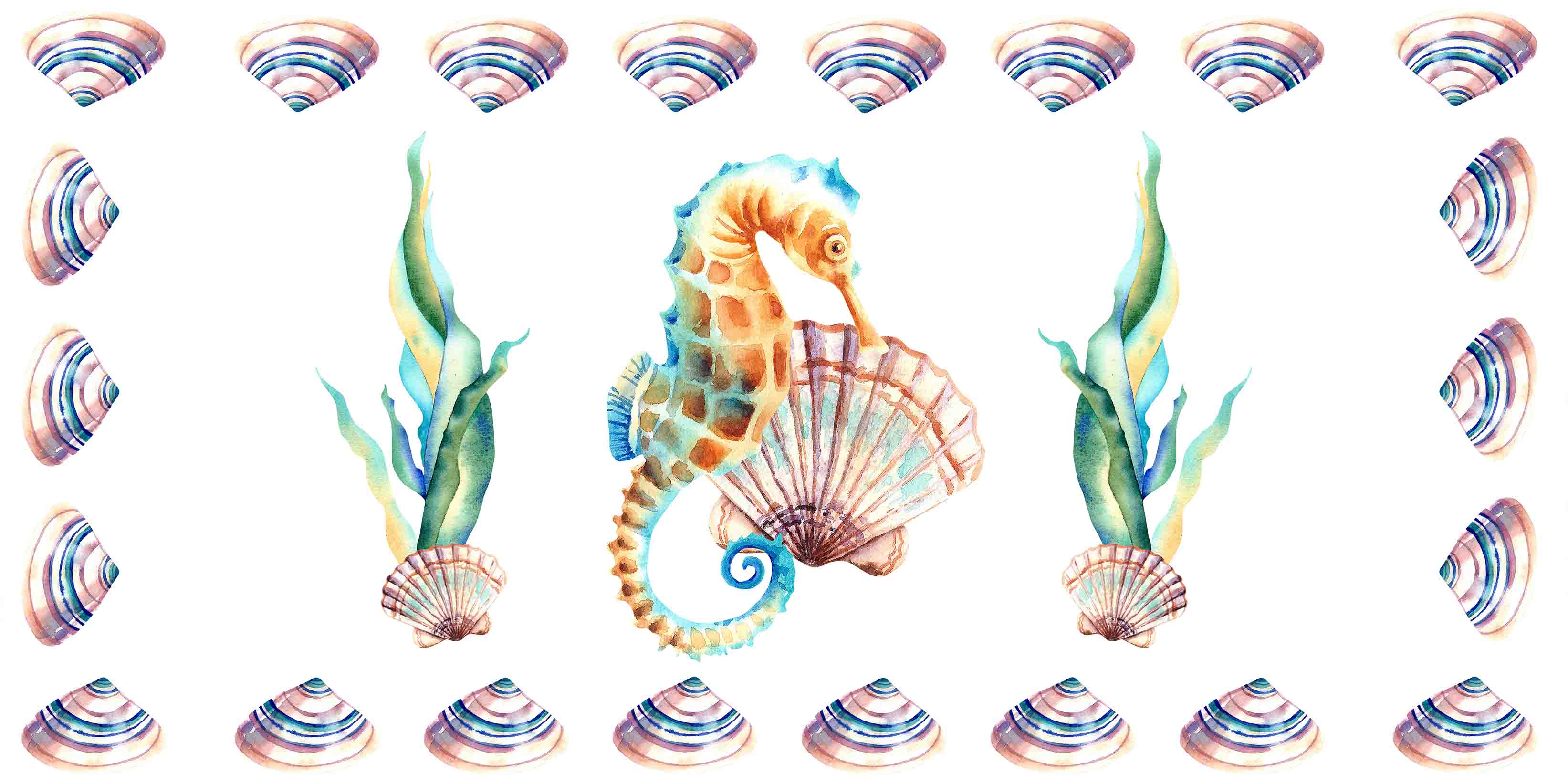 3D Animal Sea Horse Conch Coral Wall Mural Wallpaper YXL 48
