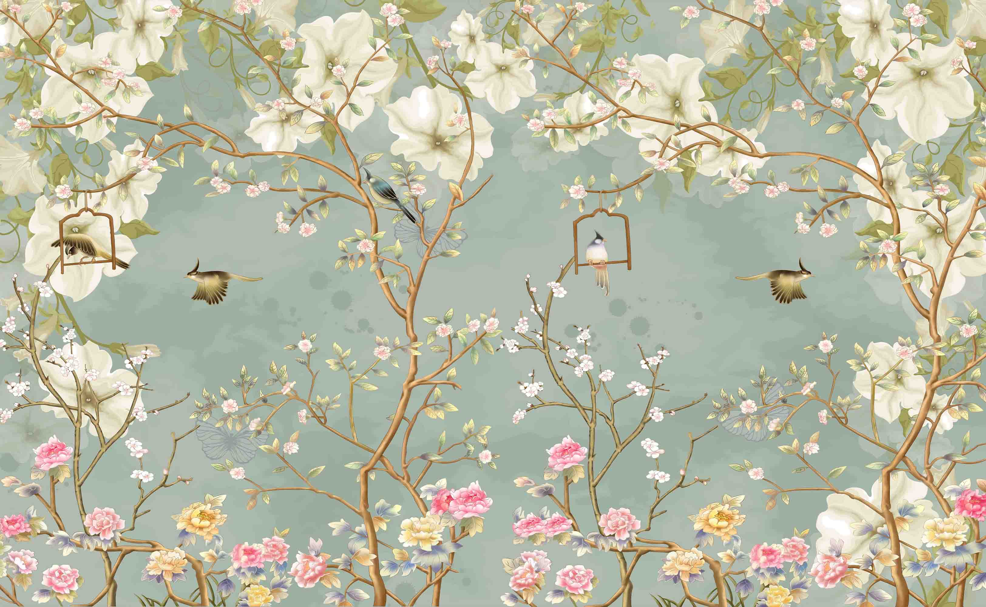 3D Aged Care Retirement Home Gerocomium Rest Home Floral Bird Vintage Wall Mural Wallpaper 8