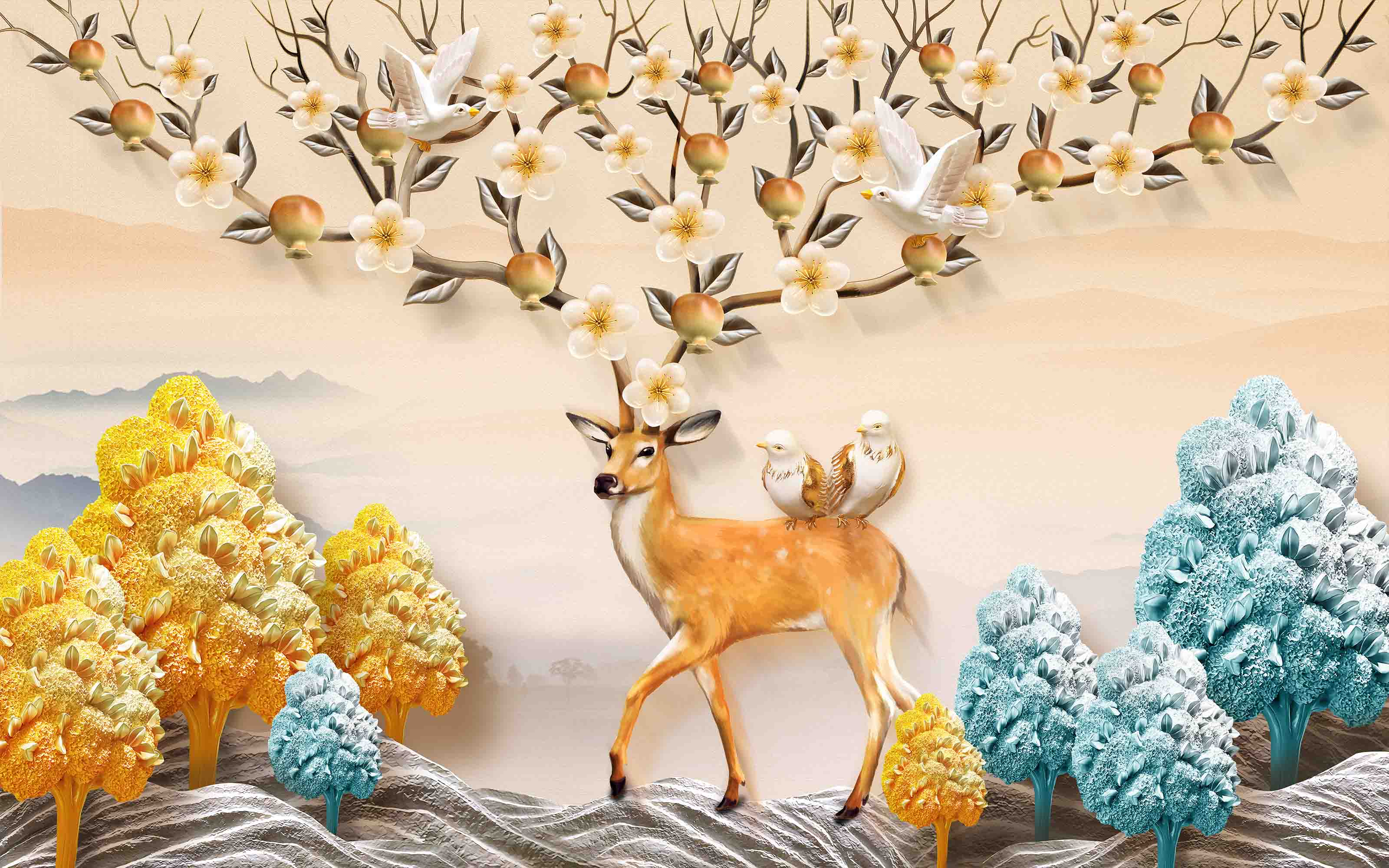 3D Aged Care Retirement Home Gerocomium Rest Home Deer Scenery Wall Mural Wallpaper 5