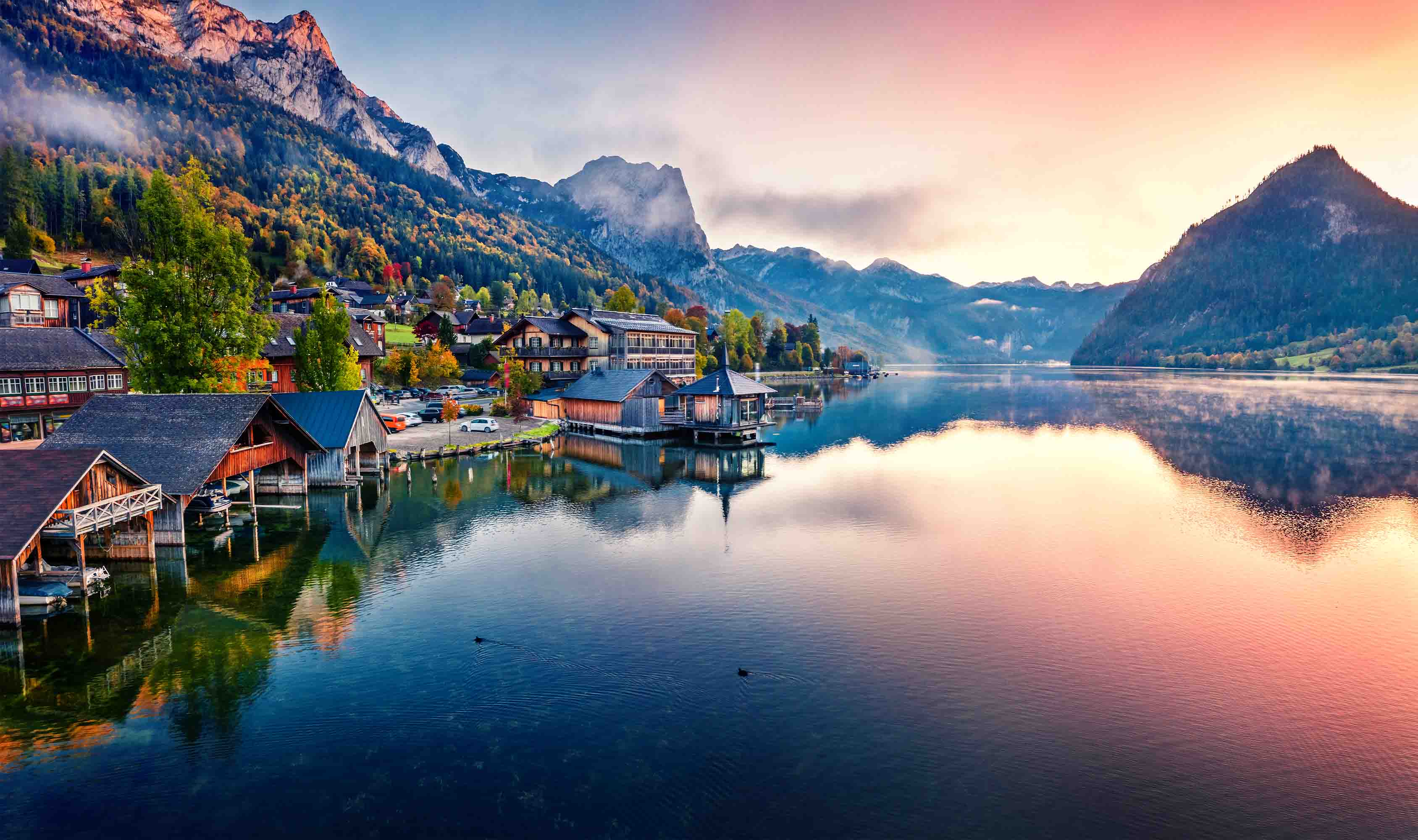 3D Hotel Inn Motel Hostel Resort Manor Scenery Mountains River Wall Mural Wallpaper 25