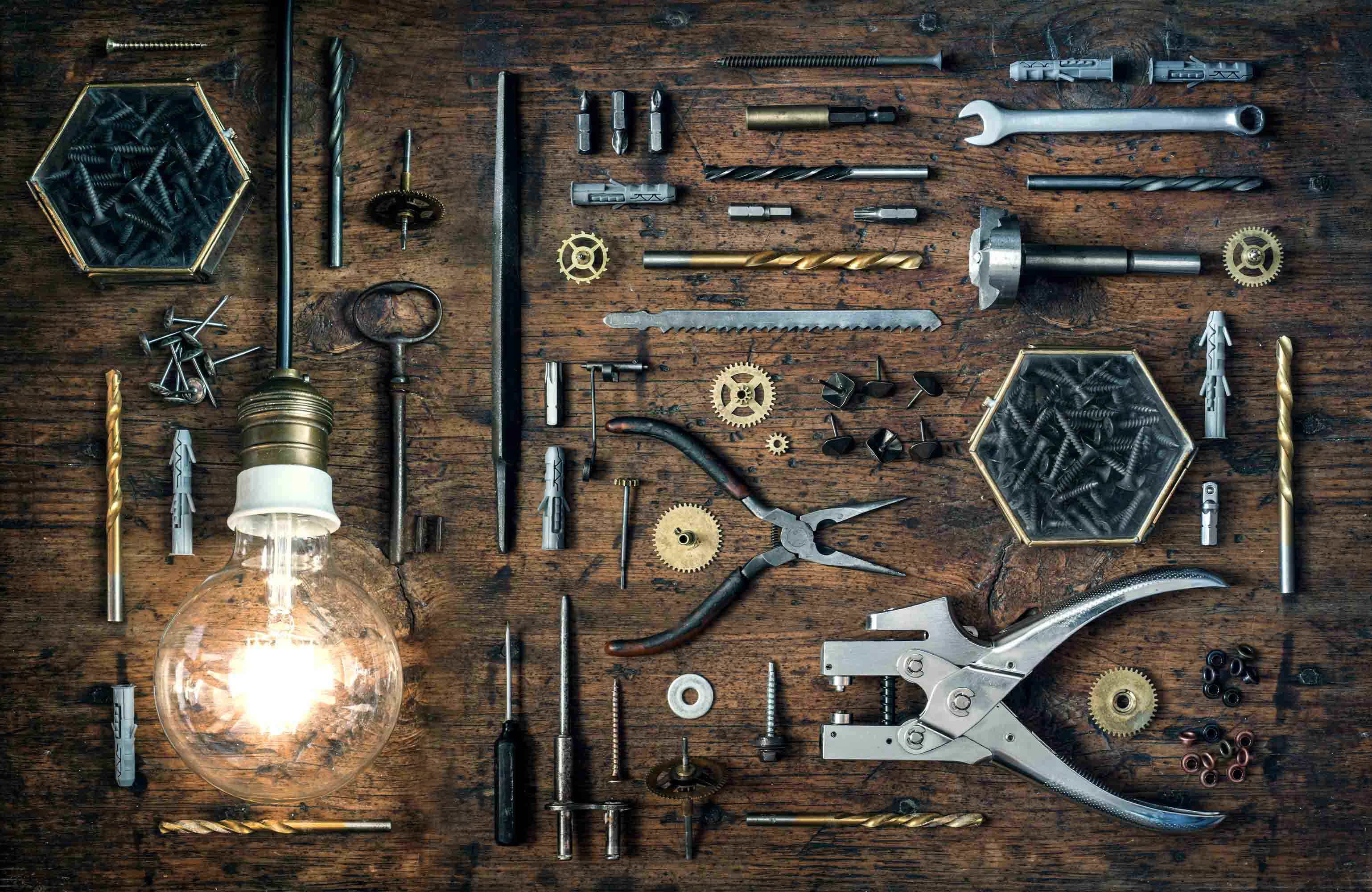 3D Retro Metal Tool Light Bulb Steampunk Wallpaper Wall Mural Wall Decor Wall Art Wall Sticker Remoable Wallpaper