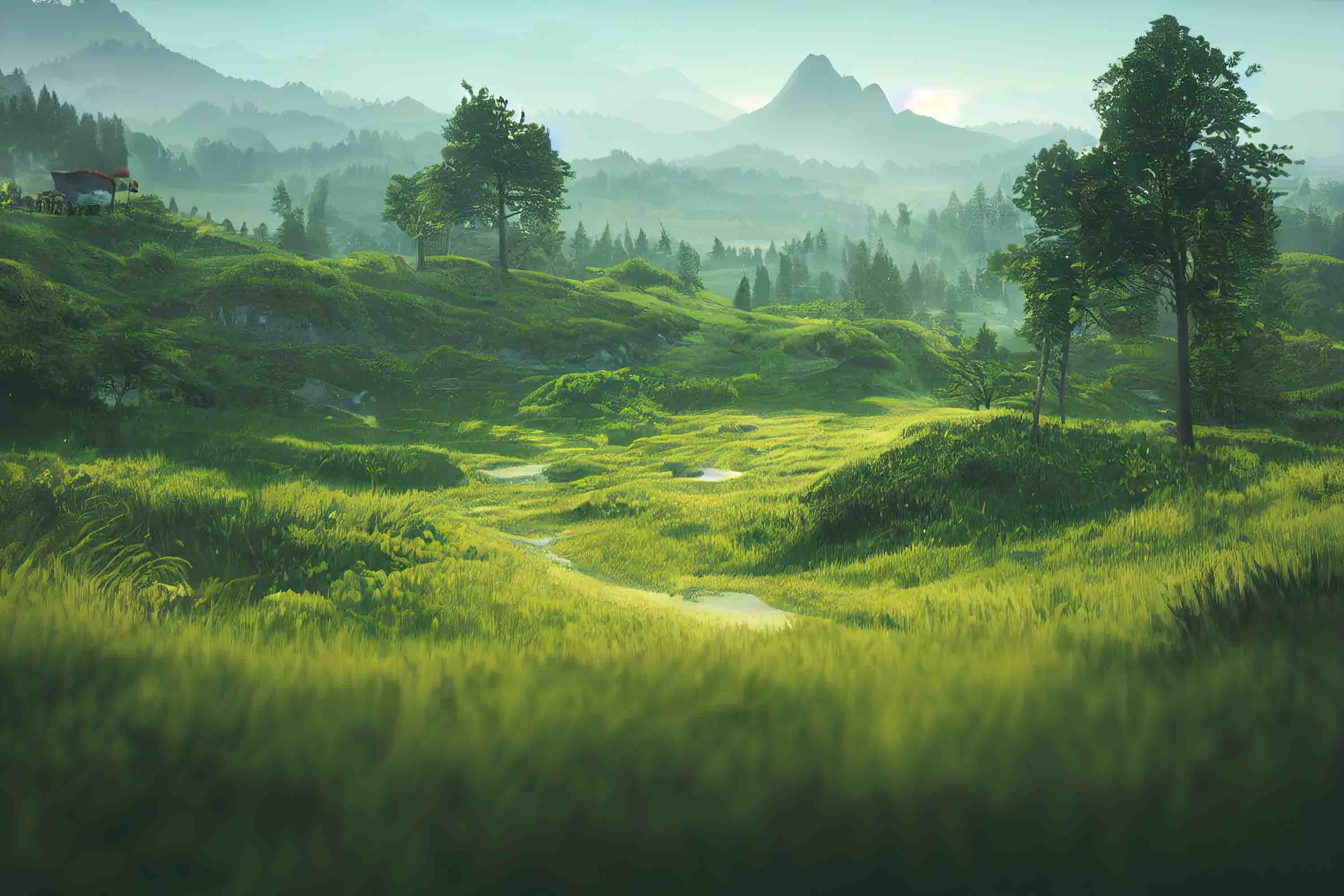 3D Forest Tree Mountain Grassland Sea Wall Mural Wallpaper YXL 741
