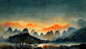 3D Sunset Sky Mountains Landscape Wallpaper Wall Mural Wall Decor Wall Art Wall Sticker Remoable Wallpaper LQH 1