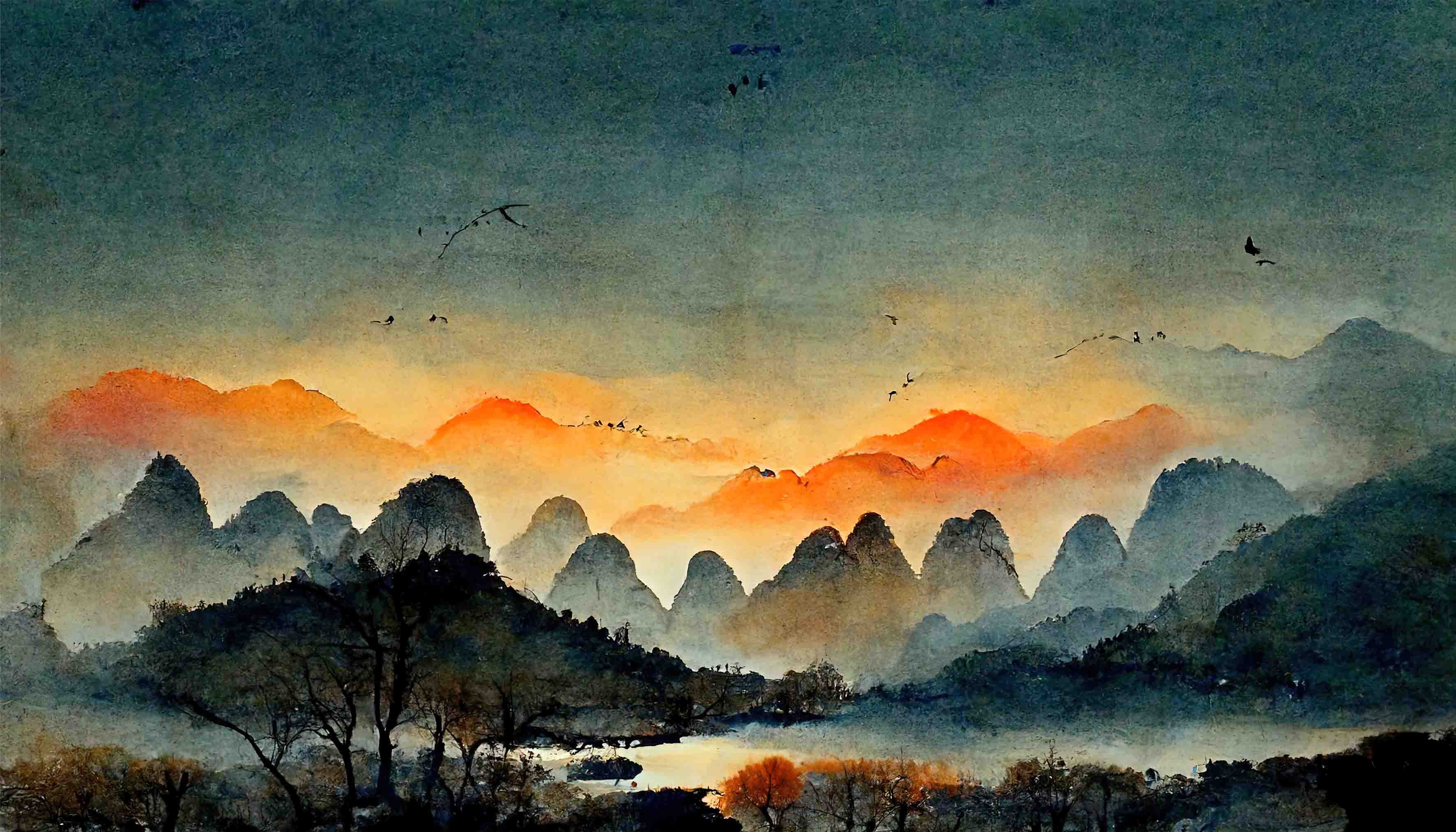 3D Sunset Sky Mountains Landscape Wallpaper Wall Mural Wall Decor Wall Art Wall Sticker Remoable Wallpaper LQH 1