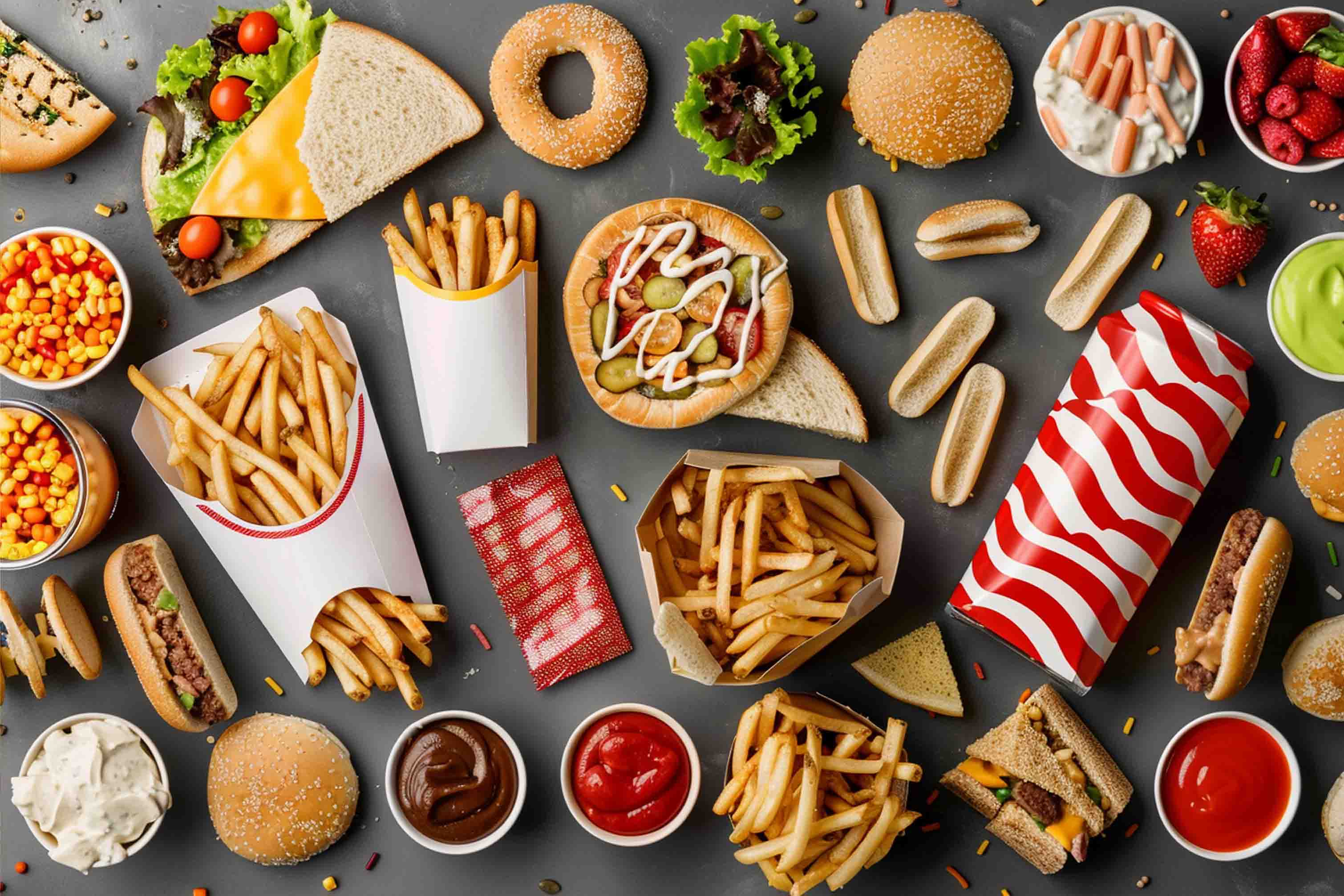 3D Hamburger Chips Ketchup Hot Dog Bread Niblet Wall Mural Wallpaper YXL 308