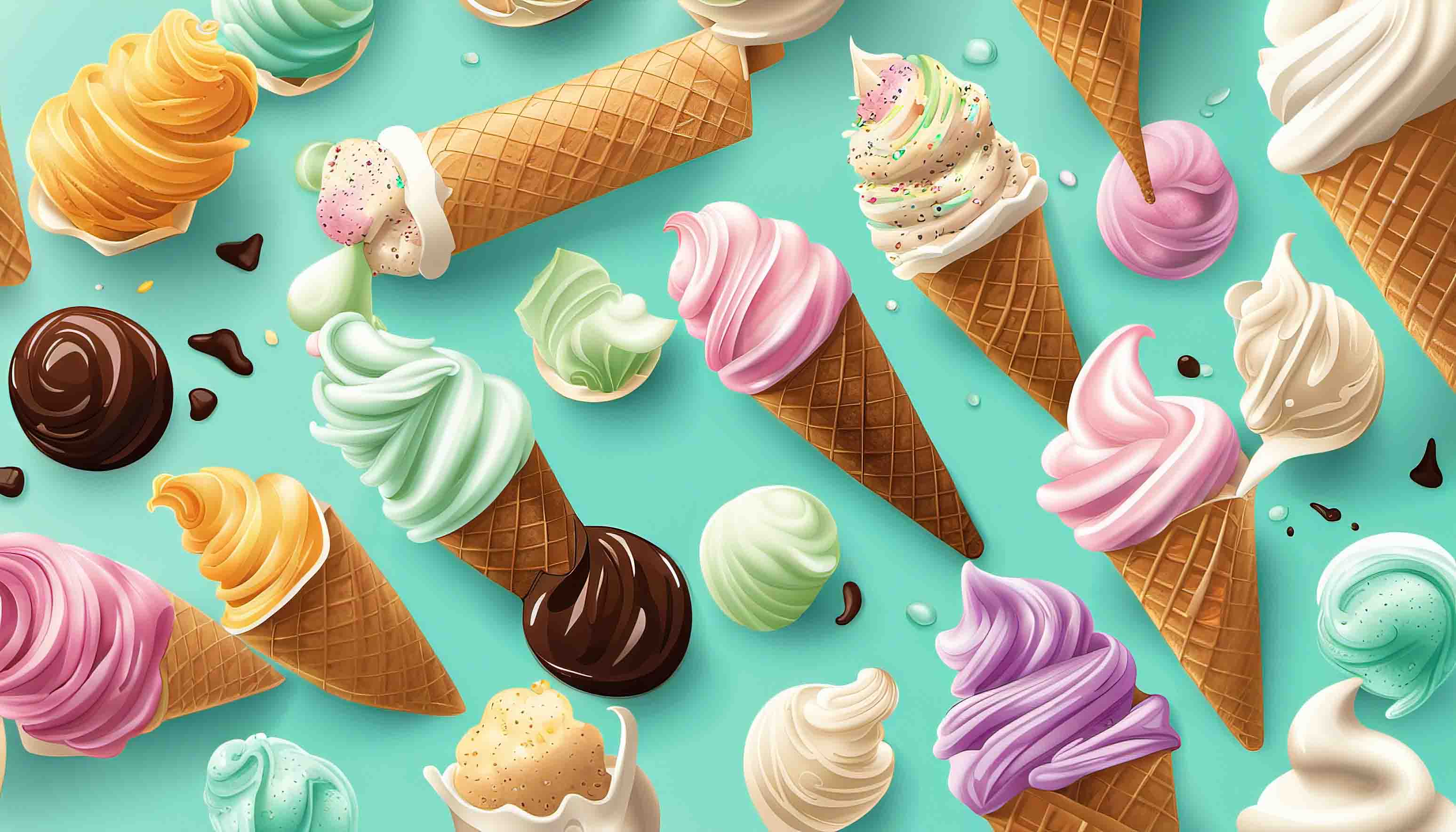 3D Ice Cream Chocolate Spread Blue Wall Mural Wallpaper YXL 2334