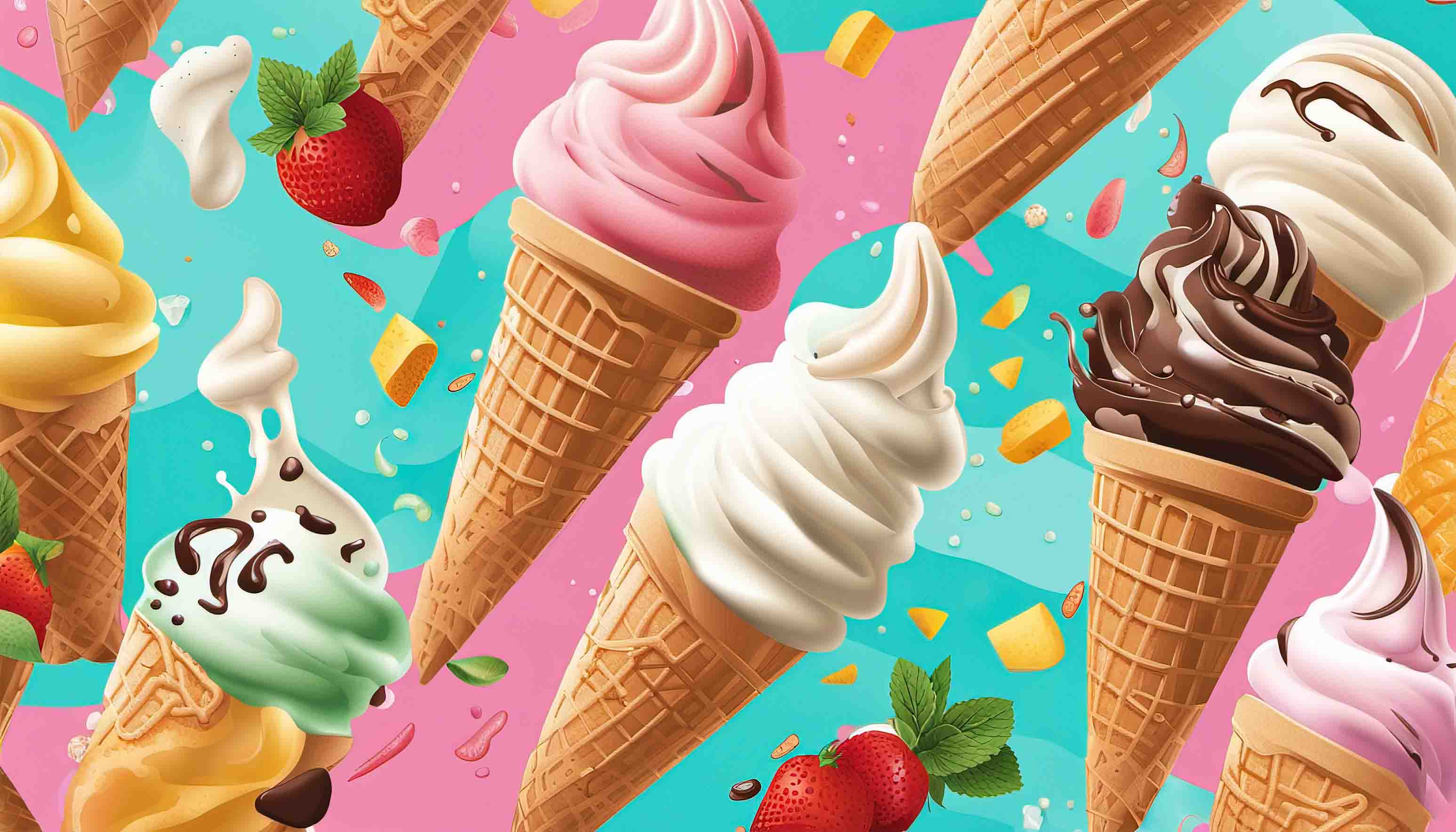 3D Ice Cream Strawberry Blue Wall Mural Wallpaper YXL 2336