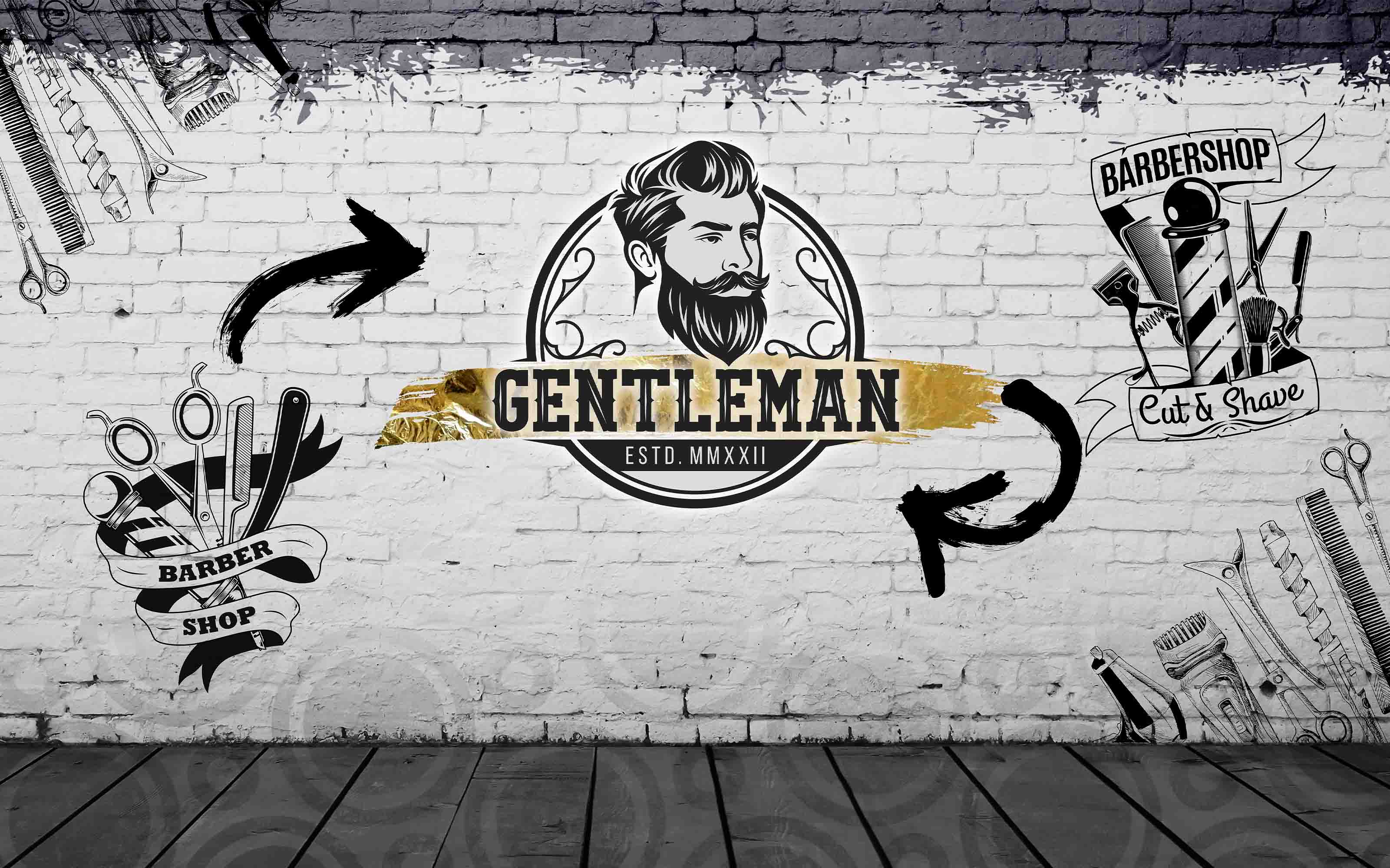 3D Barber Shop Hair Salon Wall Mural Wallpaper 1