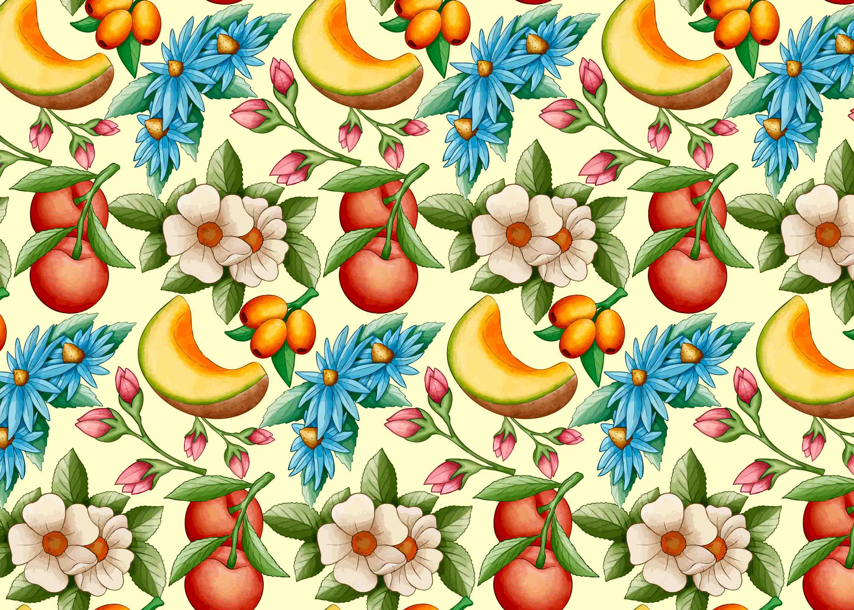 3D Floral Hami Melon Apple Leaf Wall Mural Wallpaper YXL 292