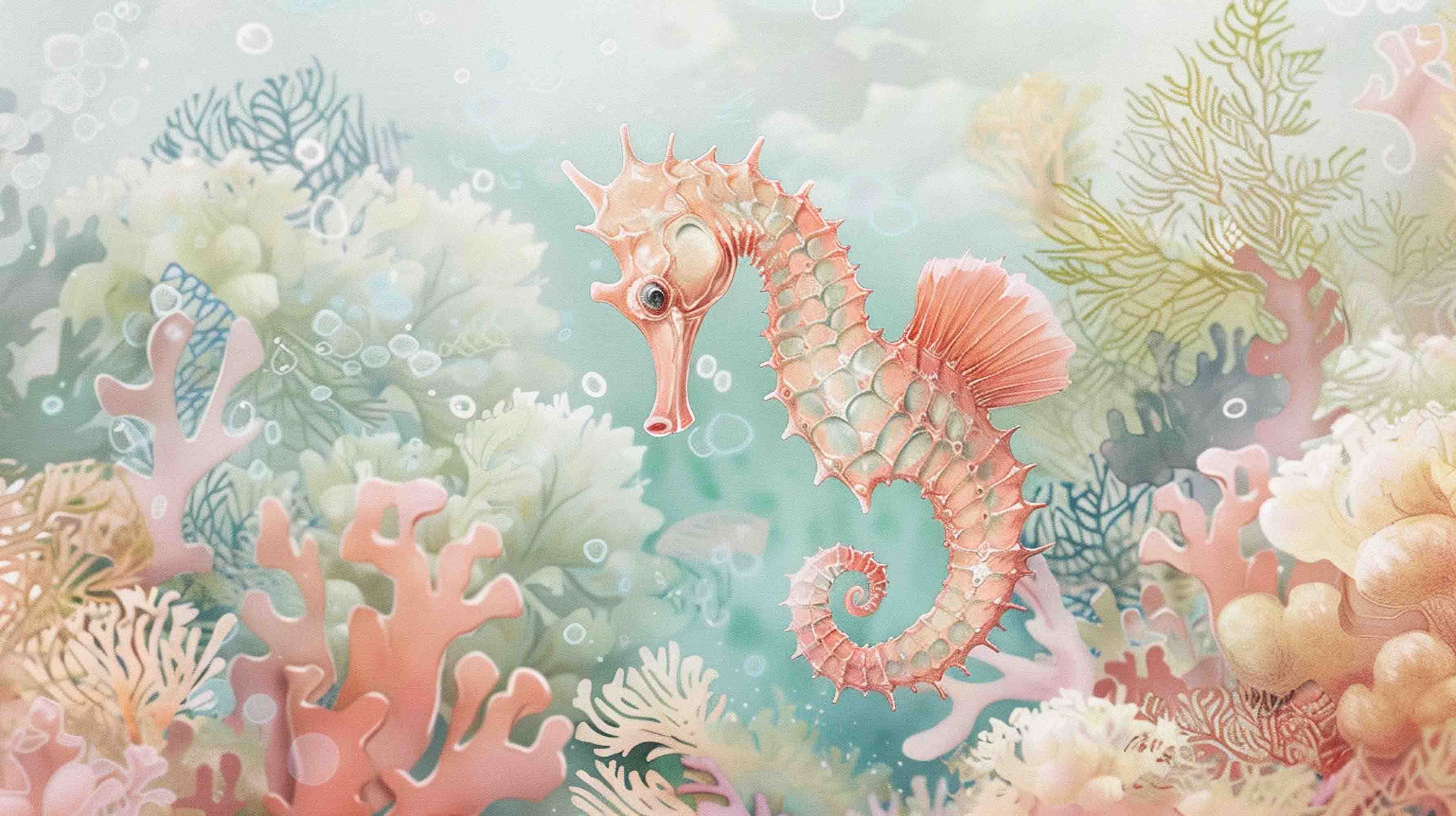 3D Sea Coral Sea Horse Froth Wall Mural Wallpaper YXL 687