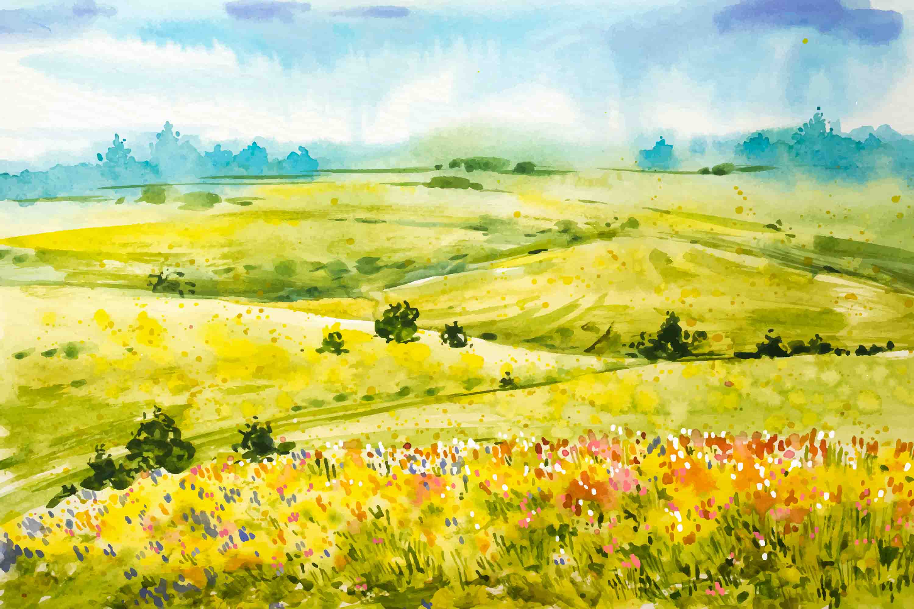 3D Oil Painting Floral Tree Grassland Cloud Sky Wall Mural Wallpaper YXL 157