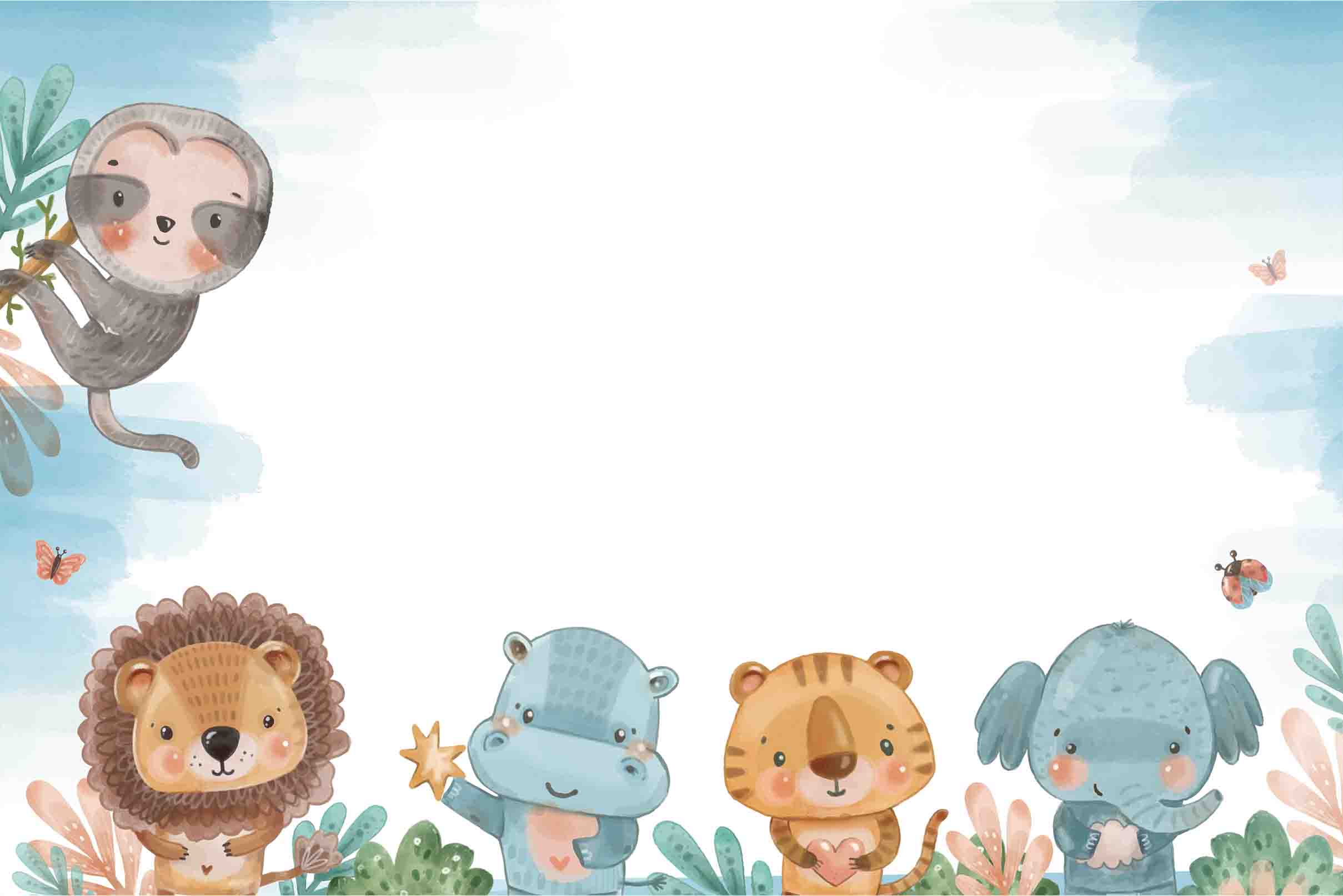 3D Childcare Nursery School Cartoon Animals Kids Wall Mural Wallpaper JN