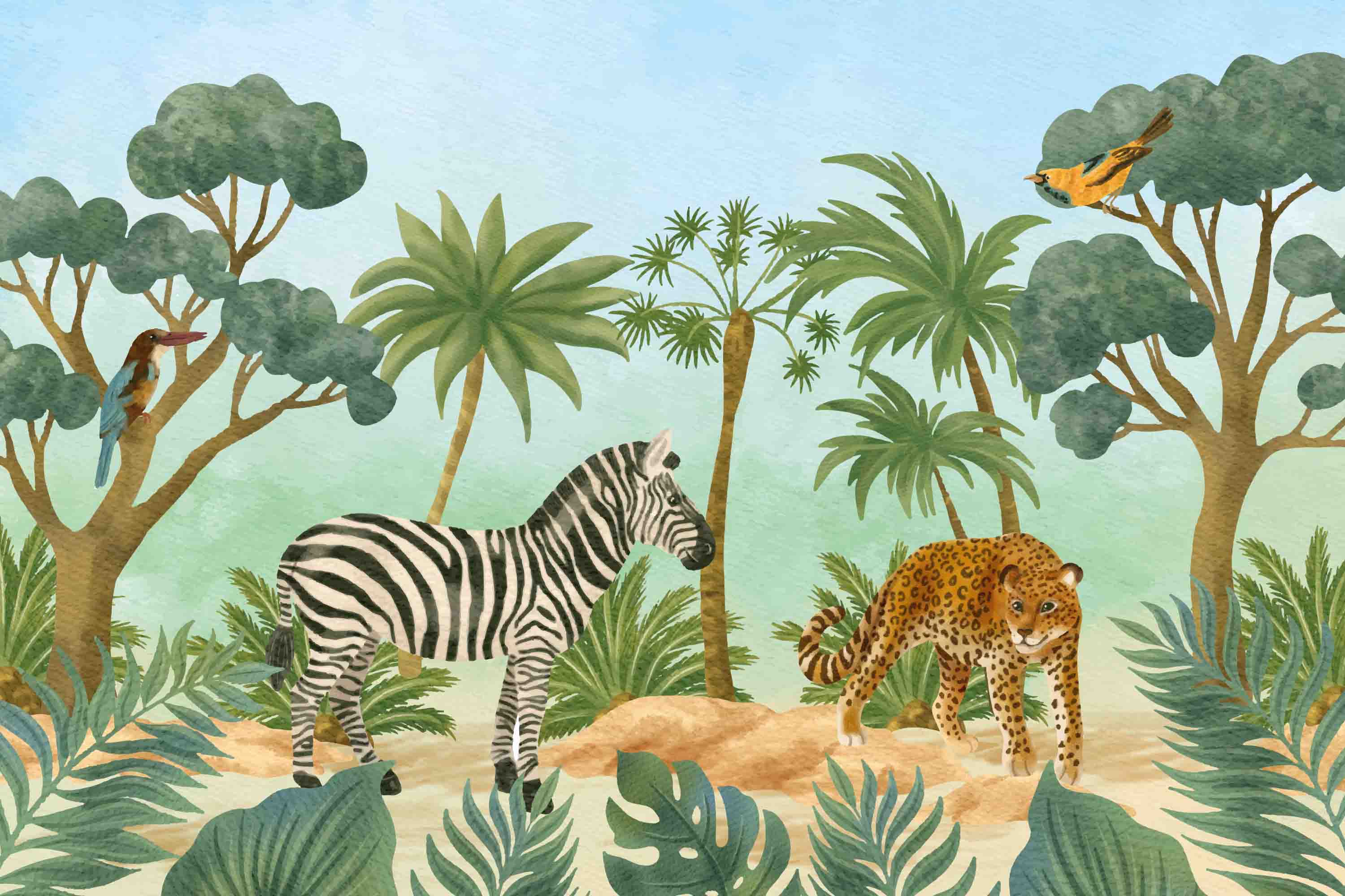 3D Cartoon Green Forest Animal Giraffe Wallpaper Wall Mural Wall Decor Wall Art Wall Sticker Remoable Wallpaper LQH 1